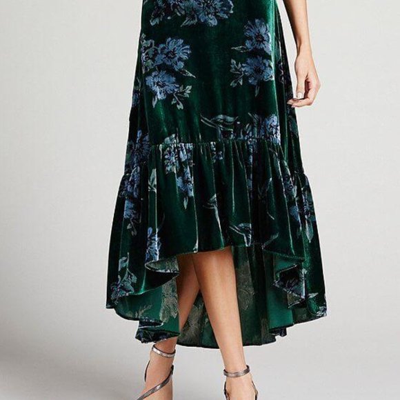 Eva Franco Anthropologie forest green velvet Floral maxi dress Special Occasion - Picture 3 of 10